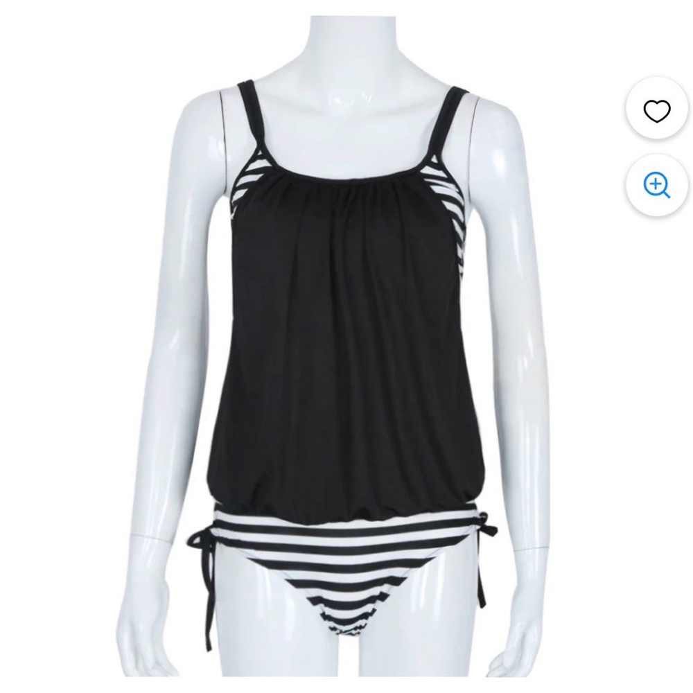Navy and White Striped Swimsuit Set